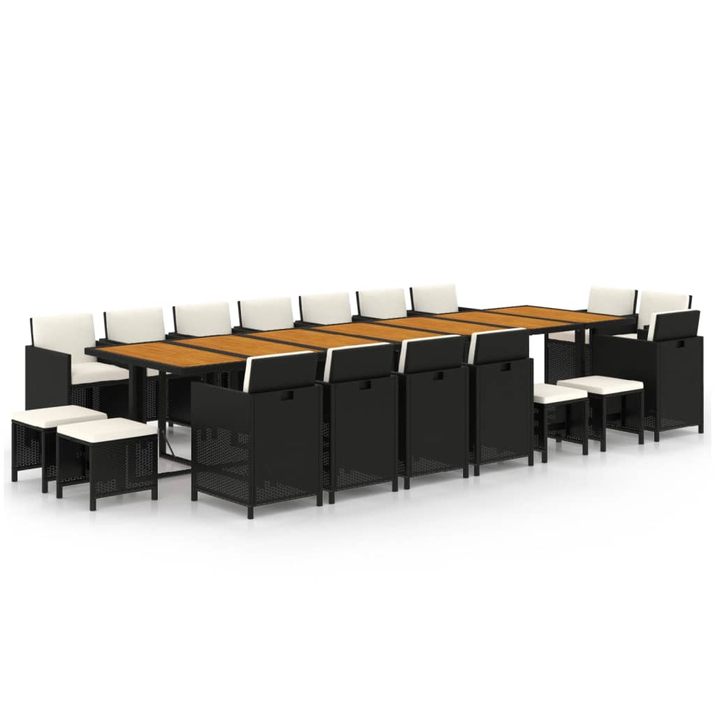 19-tlg. Garten-Essgruppe mit Kissen Schwarz Poly Rattan