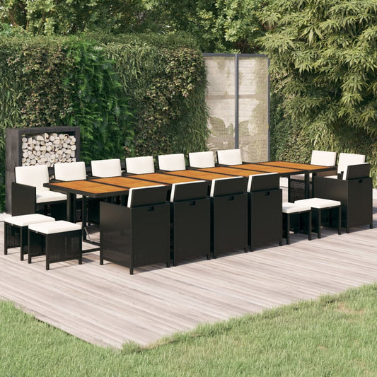 19-tlg. Garten-Essgruppe mit Kissen Schwarz Poly Rattan
