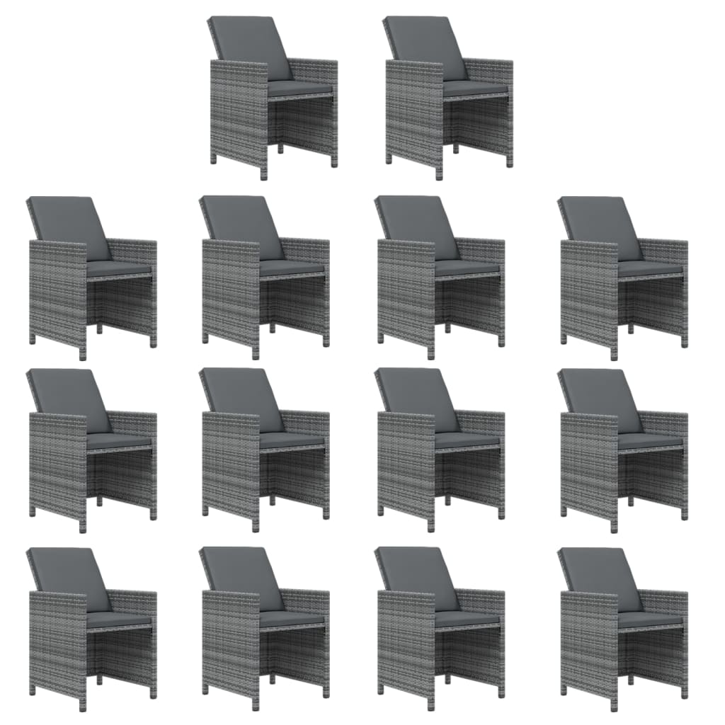 19-tlg. Garten-Essgruppe mit Kissen Grau Poly Rattan