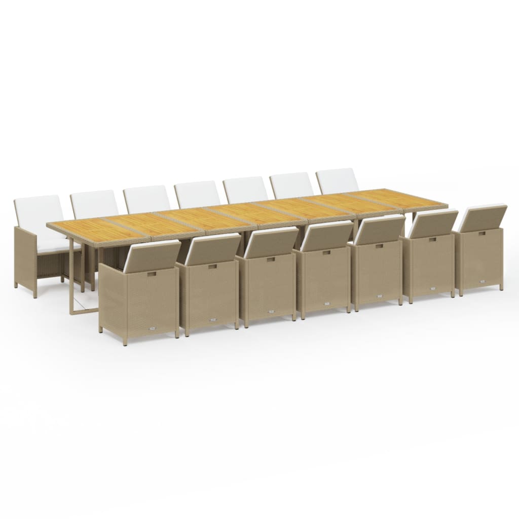 15-tlg. Garten-Essgruppe mit Kissen Beige Poly Rattan