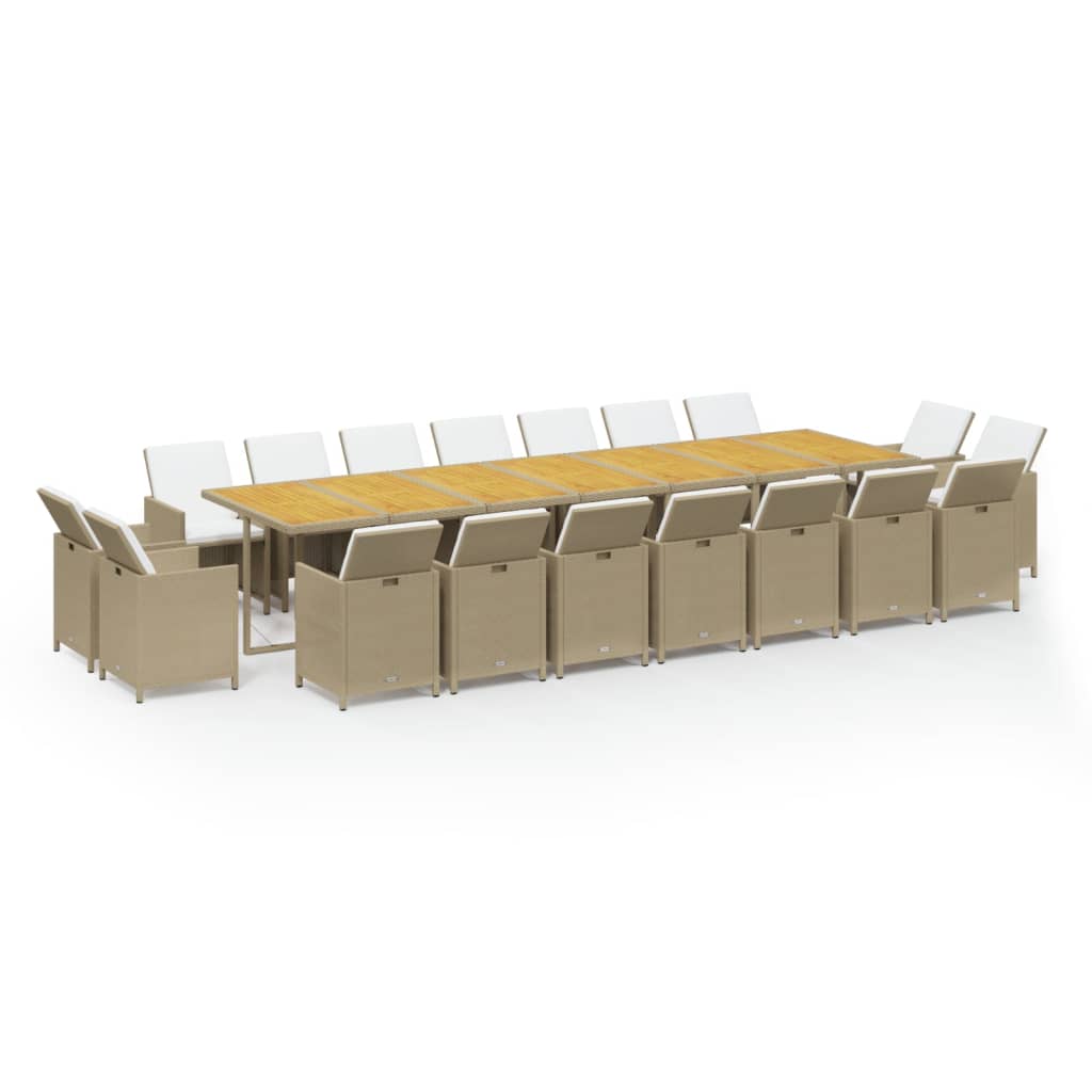 19-tlg. Garten-Essgruppe mit Kissen Poly Rattan Beige