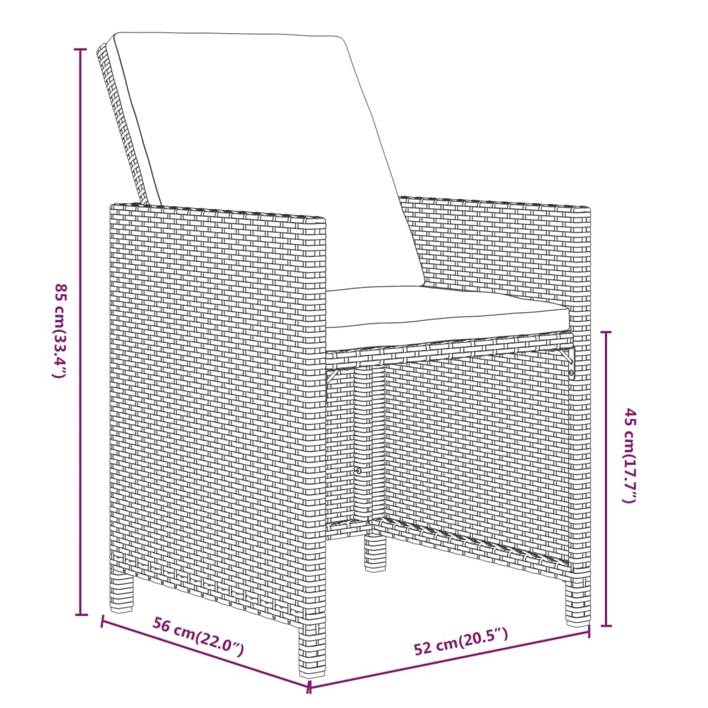 19-tlg. Garten-Essgruppe mit Kissen Poly Rattan Beige