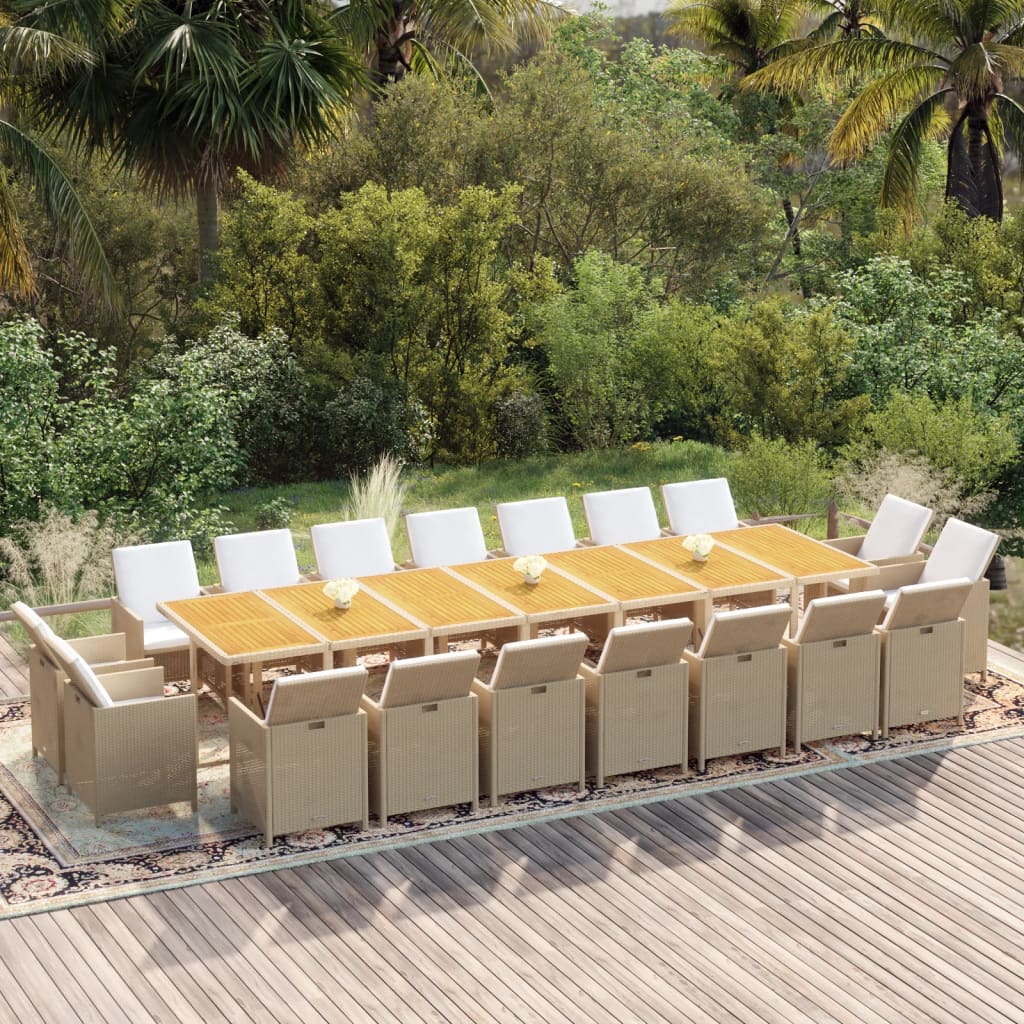 19-tlg. Garten-Essgruppe mit Kissen Poly Rattan Beige