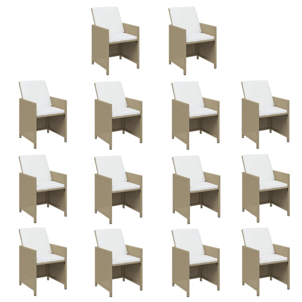 19-tlg. Garten-Essgruppe mit Kissen Poly Rattan Beige