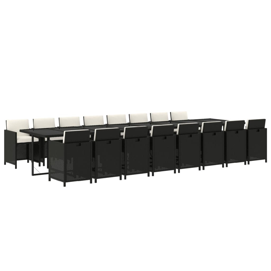 17-tlg. Garten-Essgruppe mit Kissen Schwarz Poly Rattan