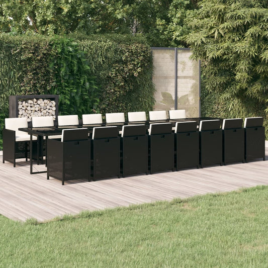 17-tlg. Garten-Essgruppe mit Kissen Schwarz Poly Rattan