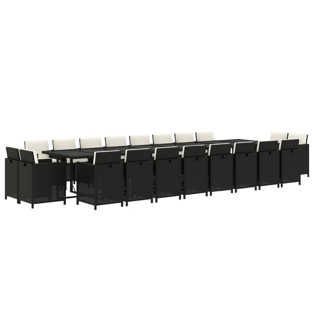 21-tlg. Garten-Essgruppe mit Kissen Schwarz Poly Rattan