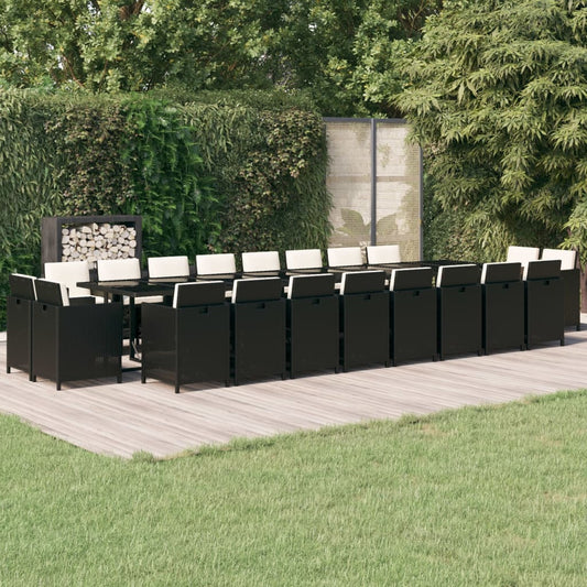 21-tlg. Garten-Essgruppe mit Kissen Schwarz Poly Rattan
