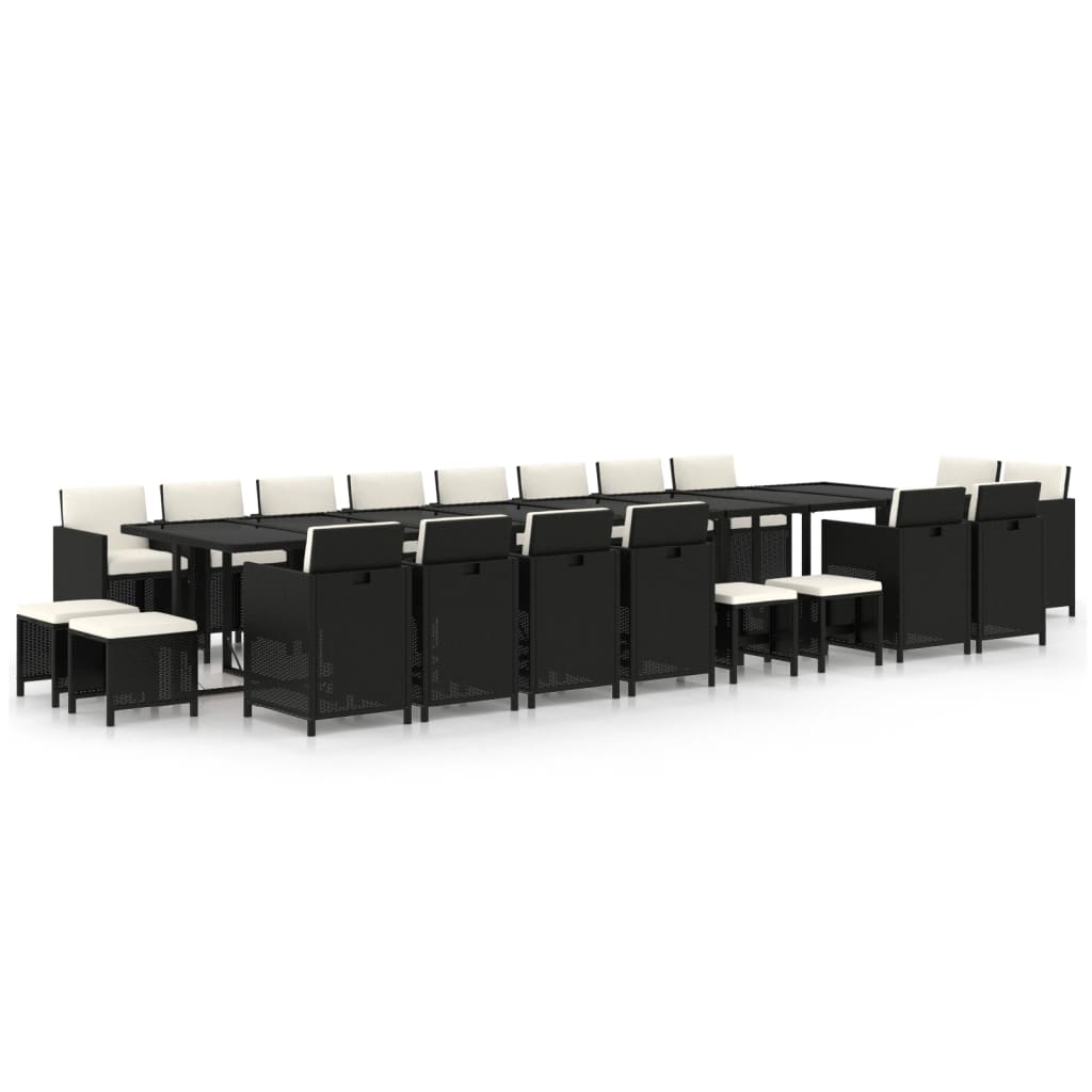 21-tlg. Garten-Essgruppe mit Kissen Schwarz Poly Rattan