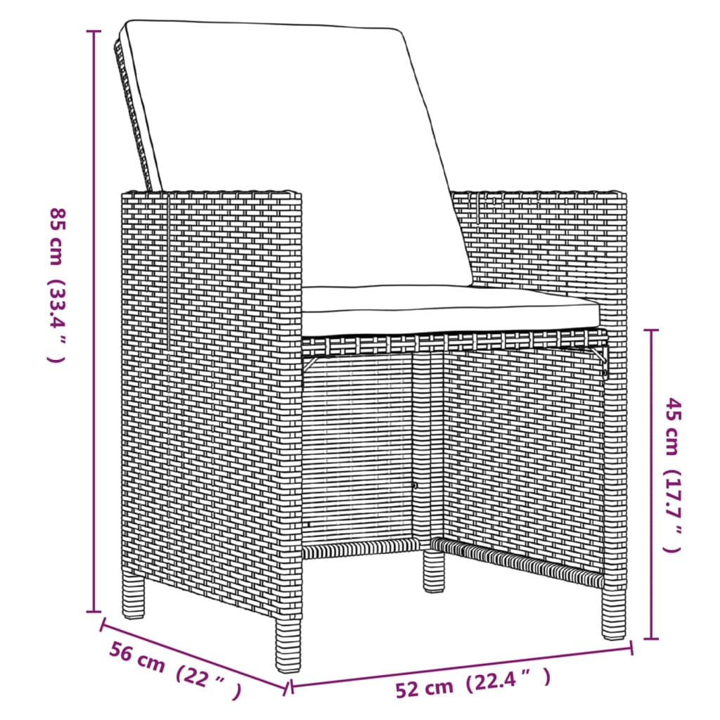 21-tlg. Garten-Essgruppe mit Kissen Schwarz Poly Rattan