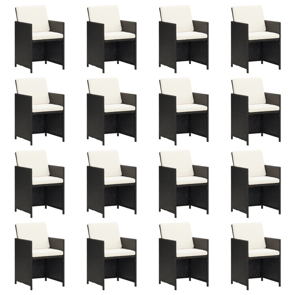 21-tlg. Garten-Essgruppe mit Kissen Schwarz Poly Rattan
