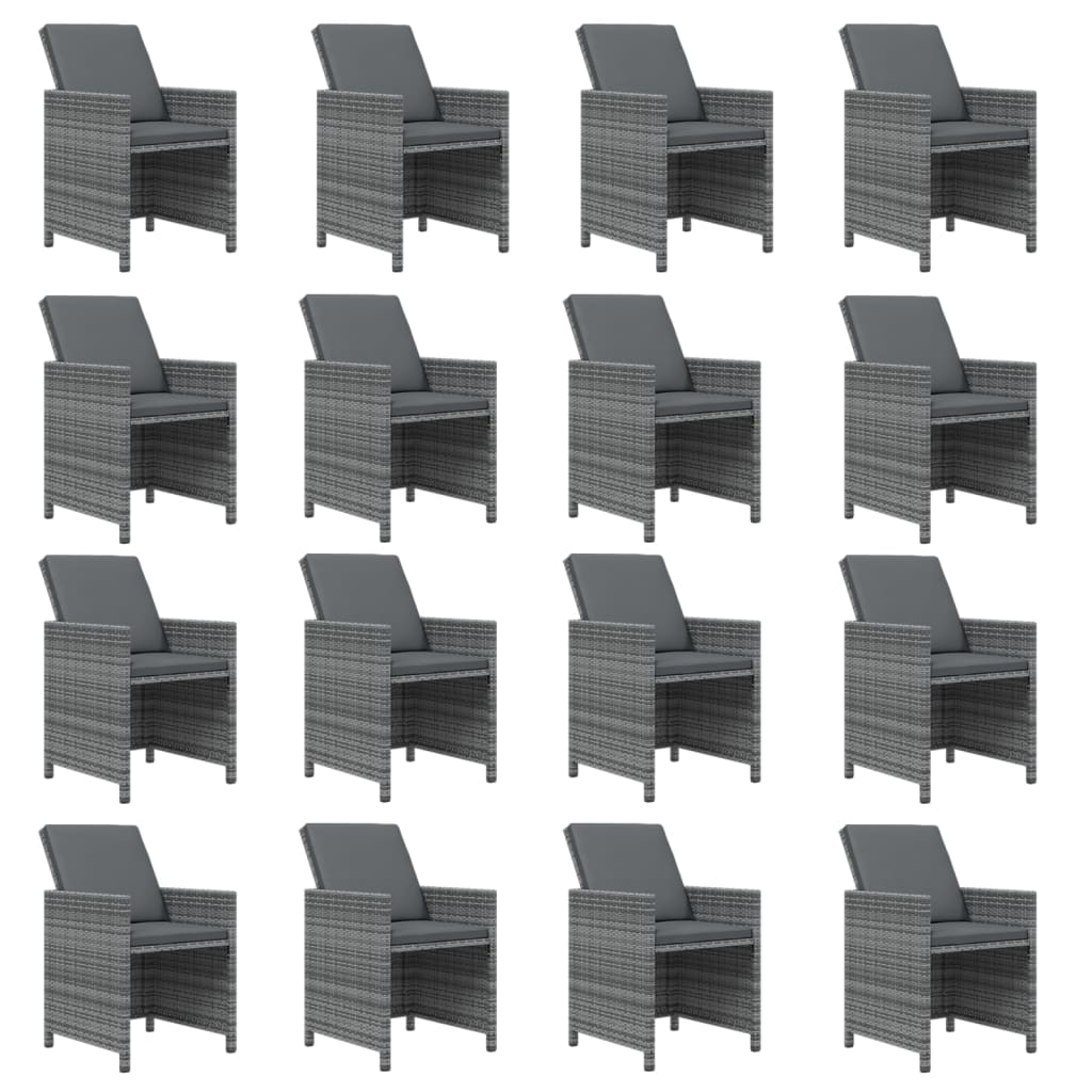 17-tlg. Garten-Essgruppe mit Kissen Grau Poly Rattan