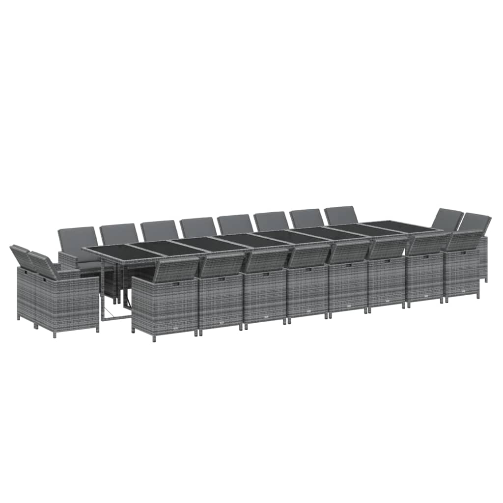 21-tlg. Garten-Essgruppe mit Kissen Poly Rattan Grau