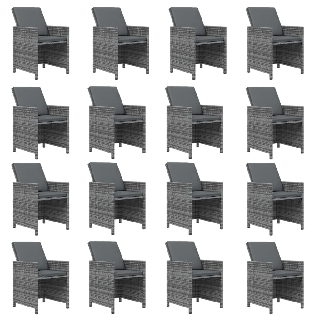21-tlg. Garten-Essgruppe mit Kissen Poly Rattan Grau