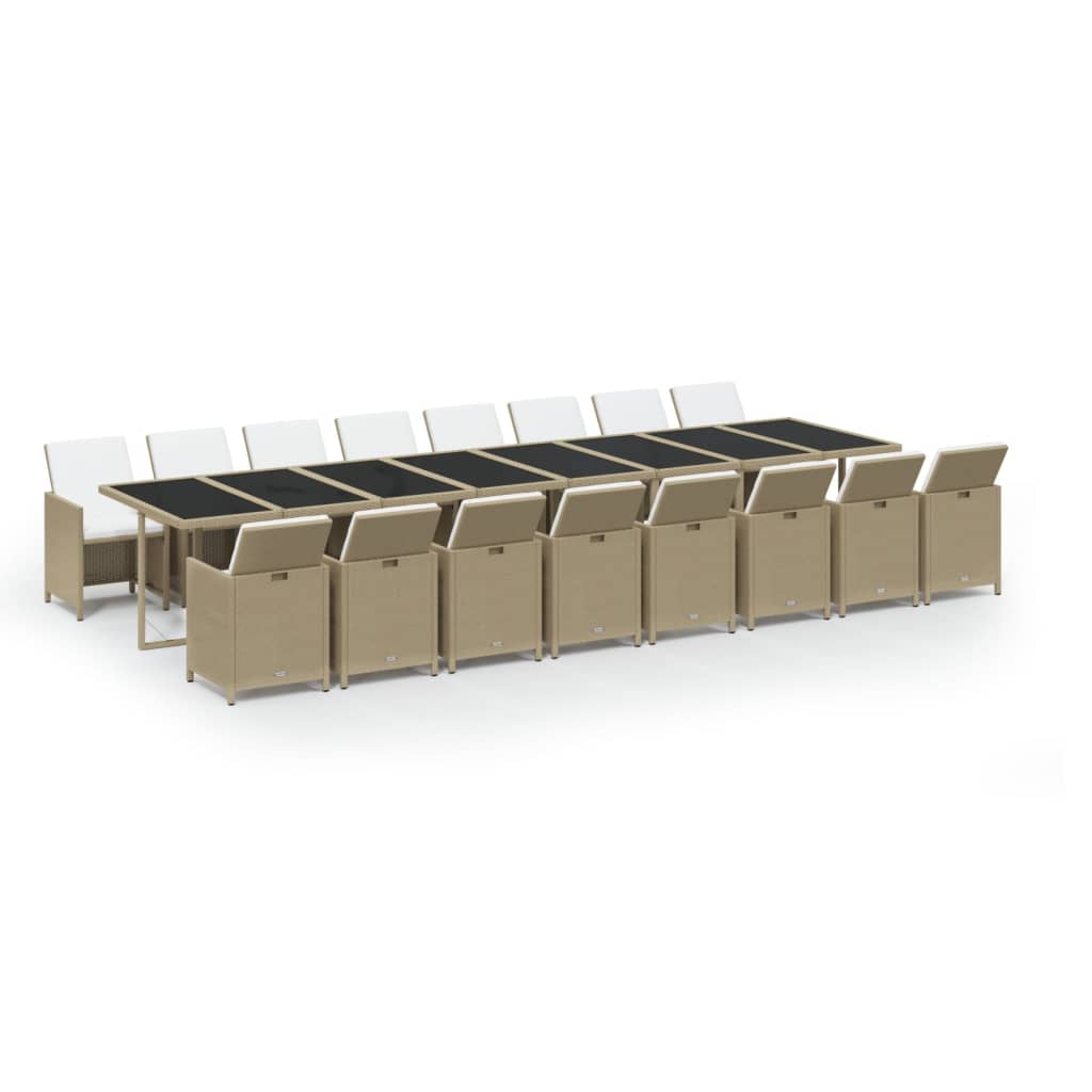 17-tlg. Garten-Essgruppe mit Kissen Beige Poly Rattan