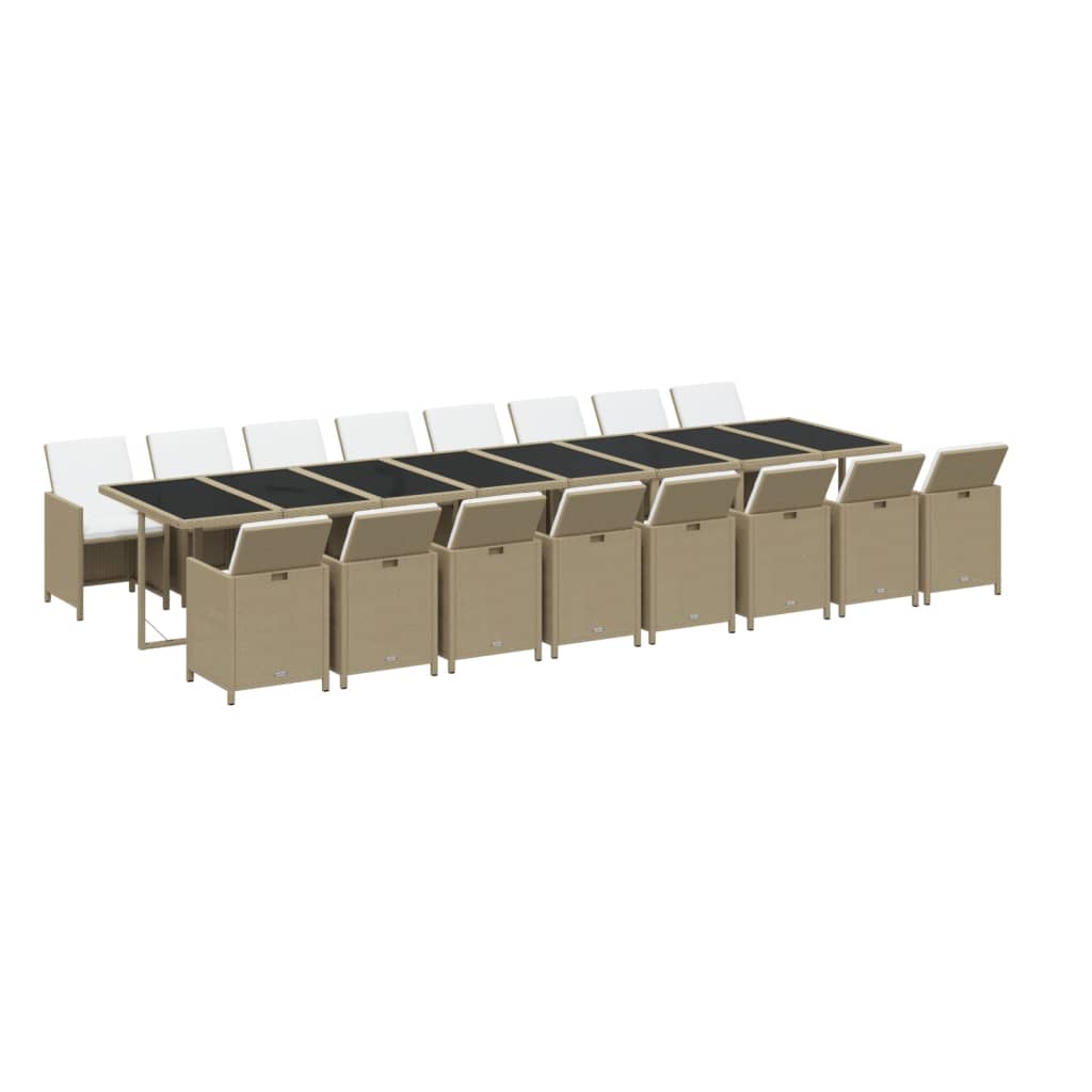 17-tlg. Garten-Essgruppe mit Kissen Beige Poly Rattan