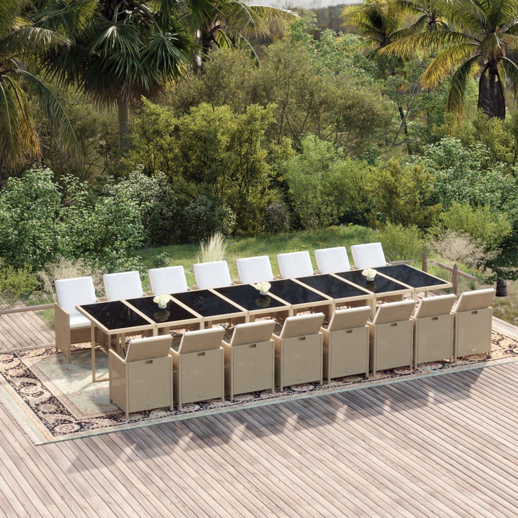 17-tlg. Garten-Essgruppe mit Kissen Beige Poly Rattan