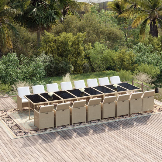 17-tlg. Garten-Essgruppe mit Kissen Beige Poly Rattan