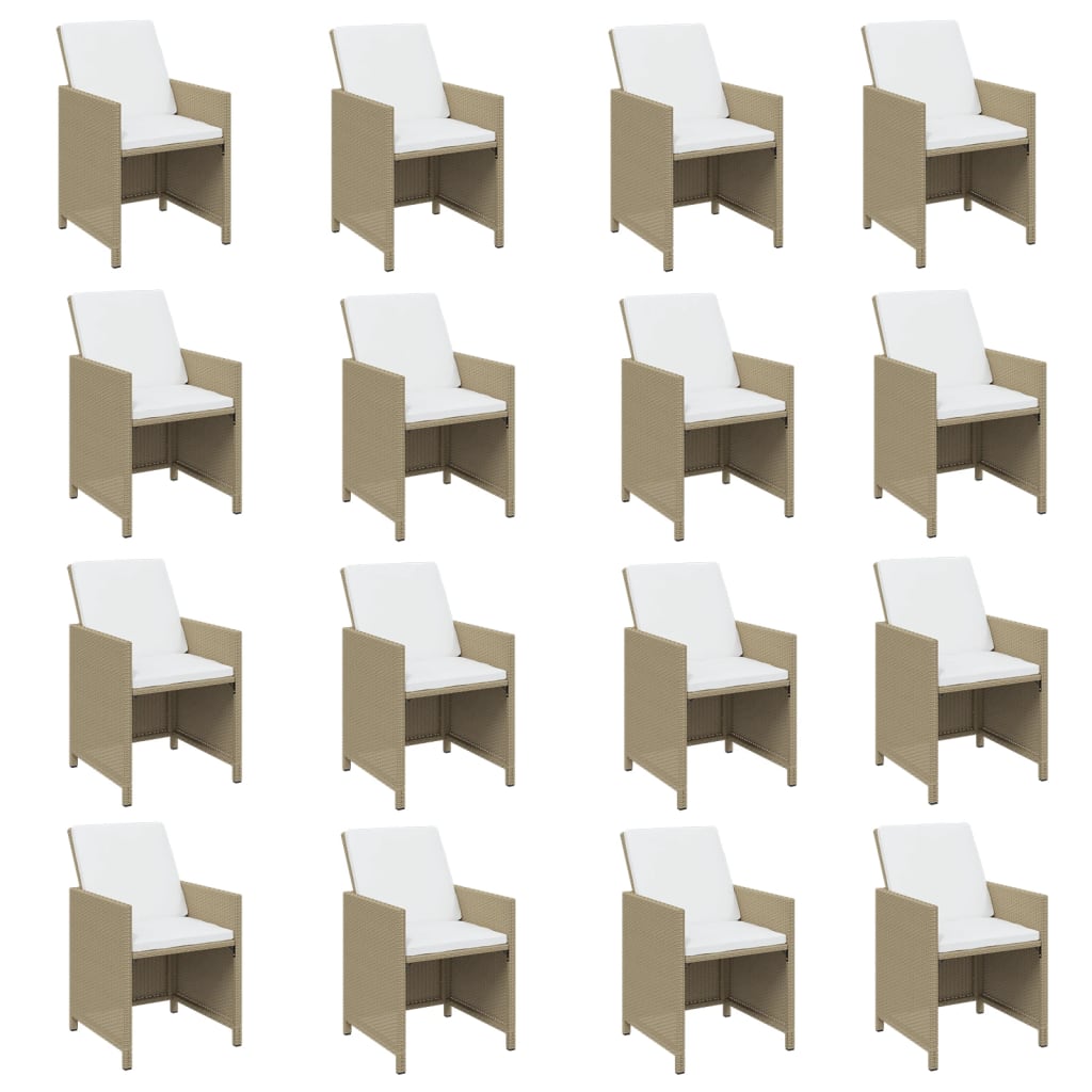 21-tlg. Garten-Essgruppe mit Kissen Poly Rattan Beige