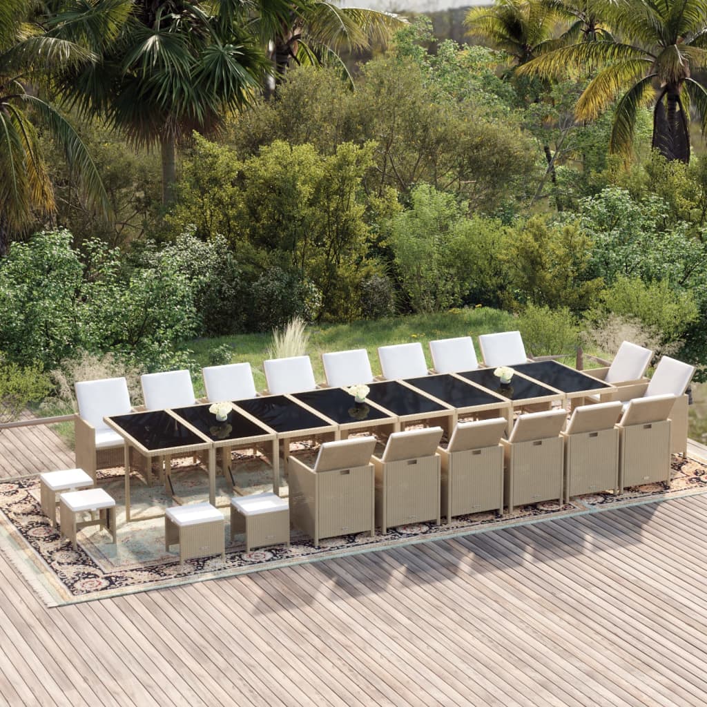 21-tlg. Garten-Essgruppe mit Kissen Poly Rattan Beige