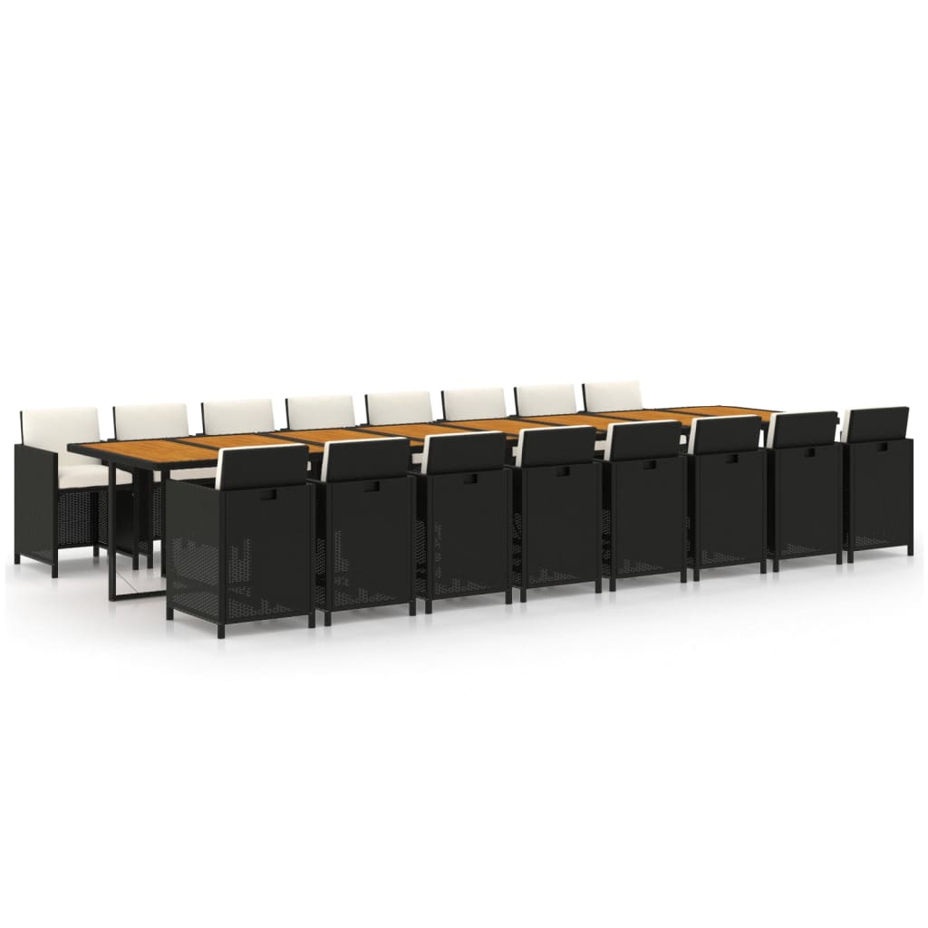 17-tlg. Garten-Essgruppe mit Kissen Schwarz Poly Rattan