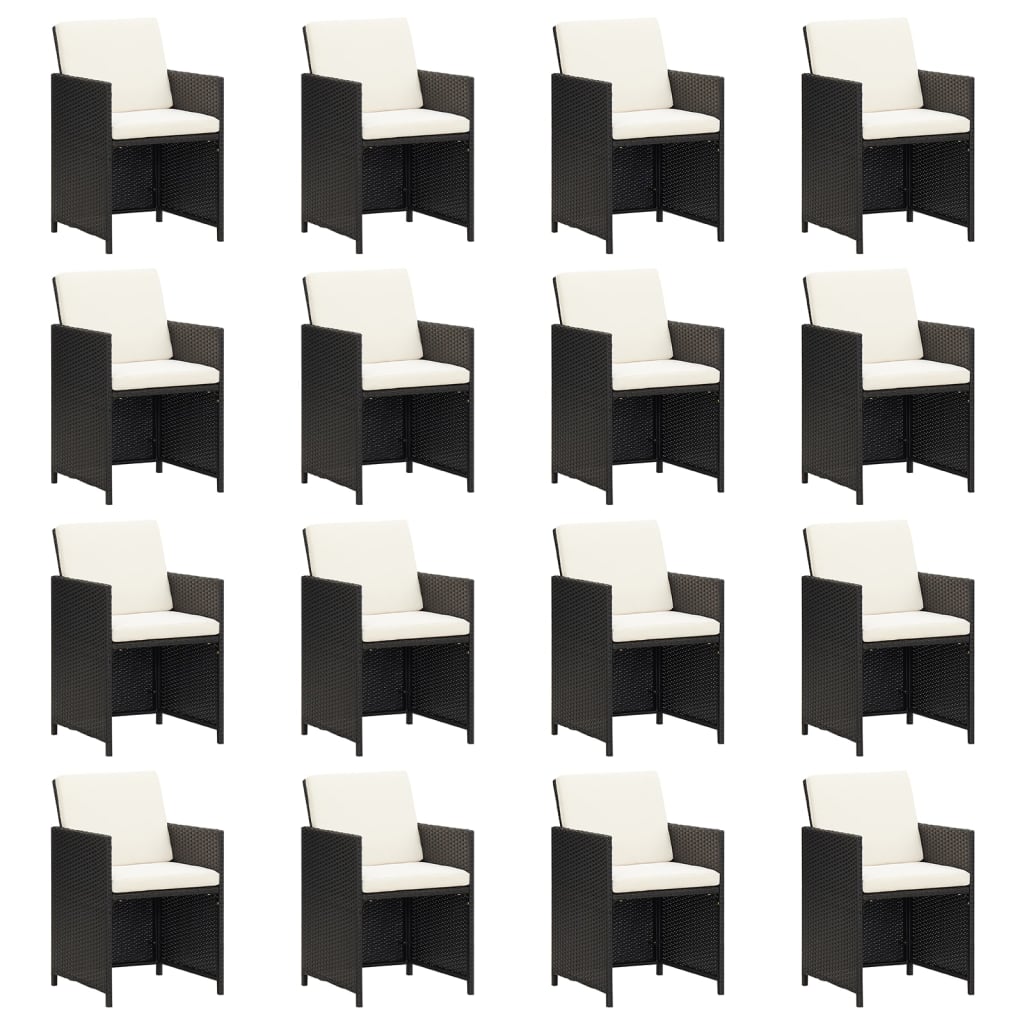 17-tlg. Garten-Essgruppe mit Kissen Schwarz Poly Rattan