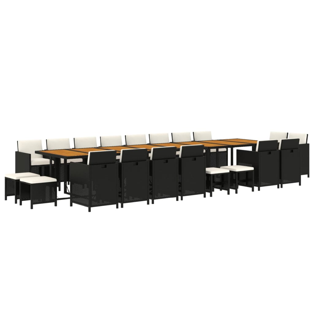 21-tlg. Garten-Essgruppe mit Kissen Schwarz Poly Rattan