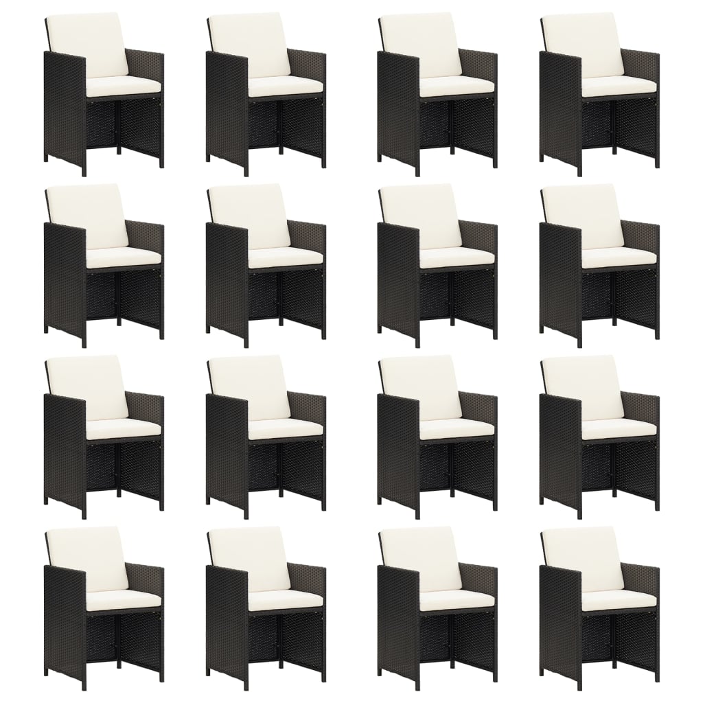 21-tlg. Garten-Essgruppe mit Kissen Schwarz Poly Rattan