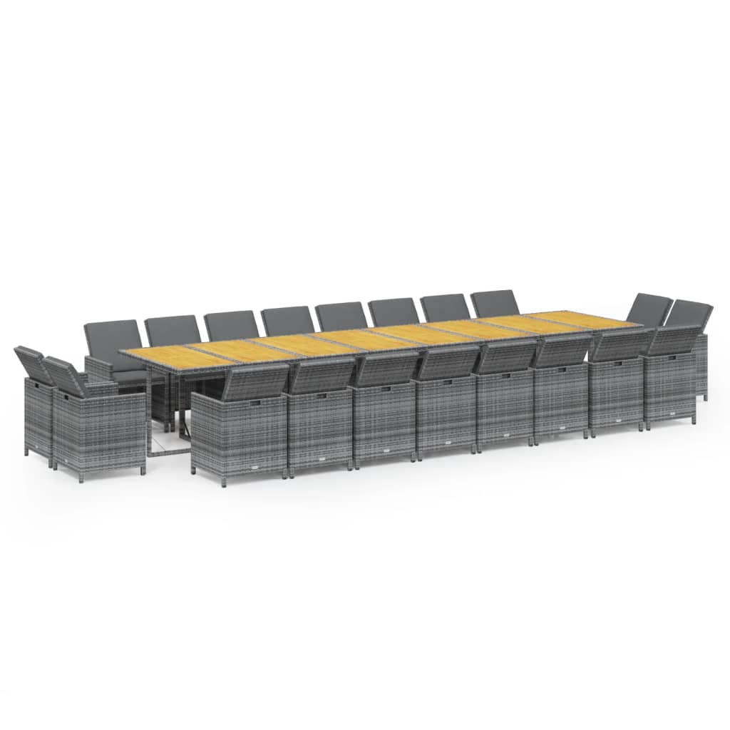 21-tlg. Garten-Essgruppe mit Kissen Grau Poly Rattan