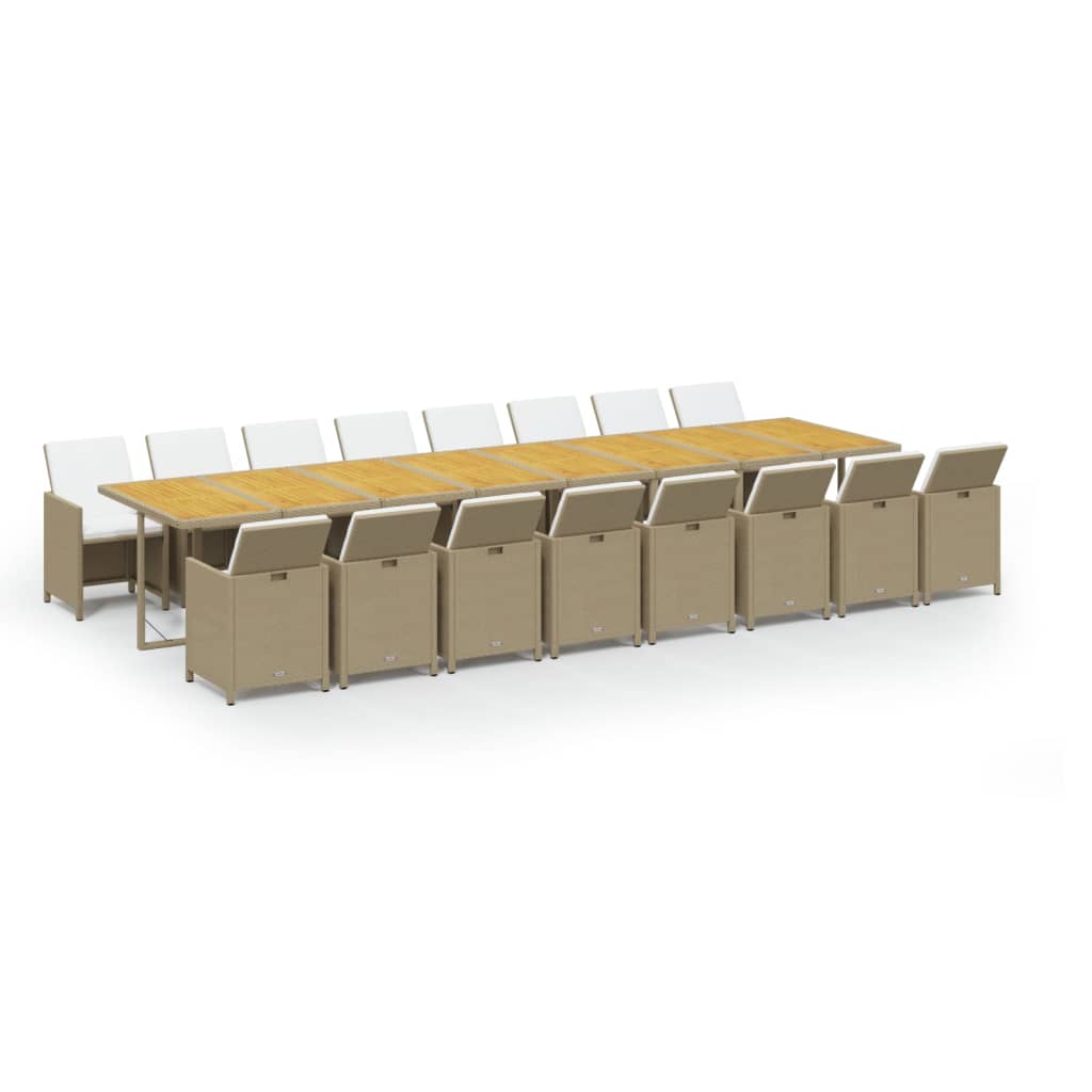 17-tlg. Garten-Essgruppe mit Kissen Beige Poly Rattan
