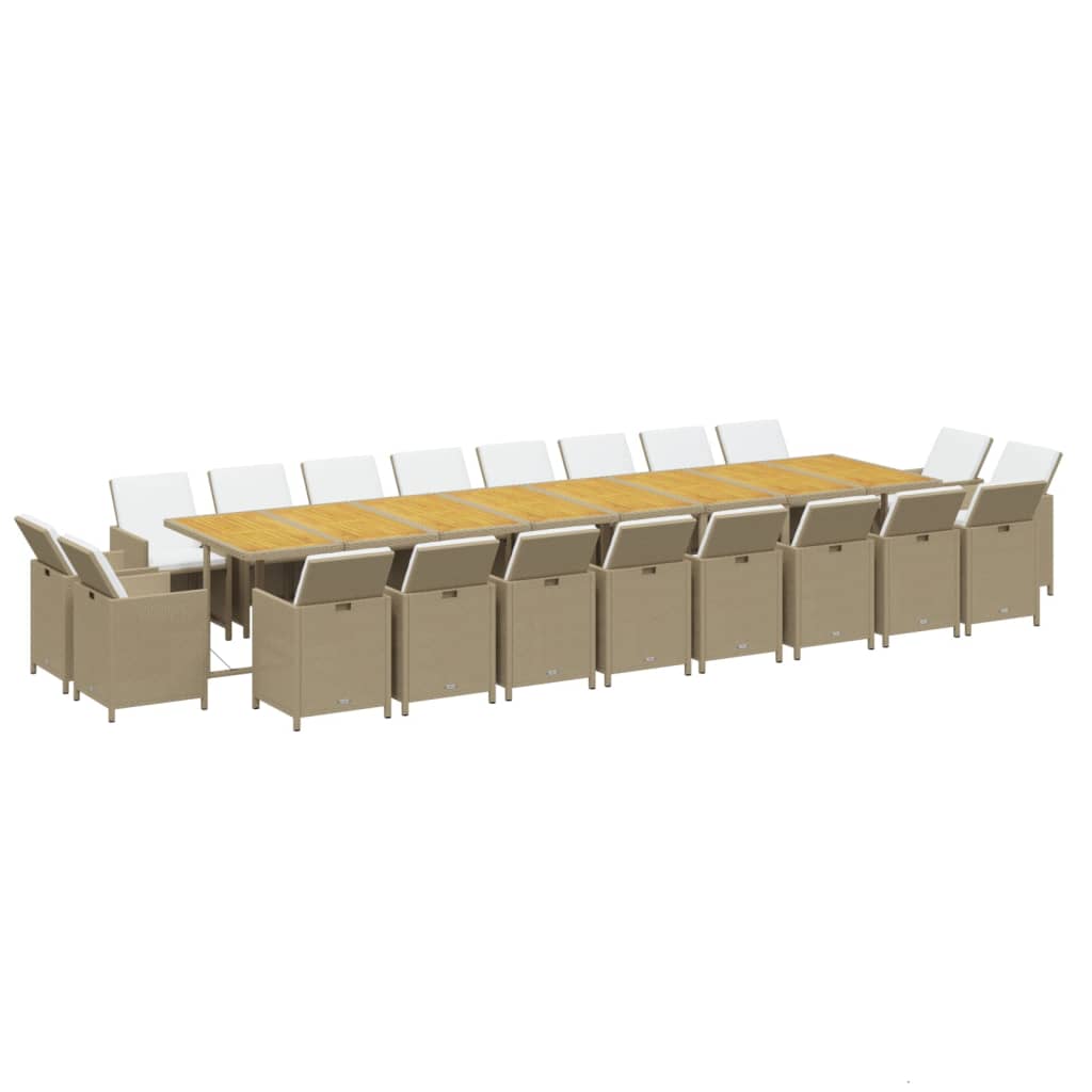 21-tlg. Garten-Essgruppe mit Kissen Poly Rattan Beige