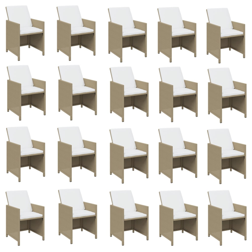 21-tlg. Garten-Essgruppe mit Kissen Poly Rattan Beige
