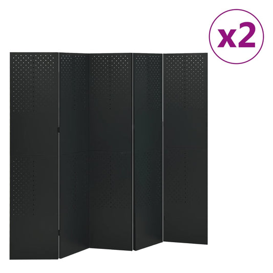 5-tlg. Raumteiler 2 Stk. Schwarz 200x180 cm Stahl