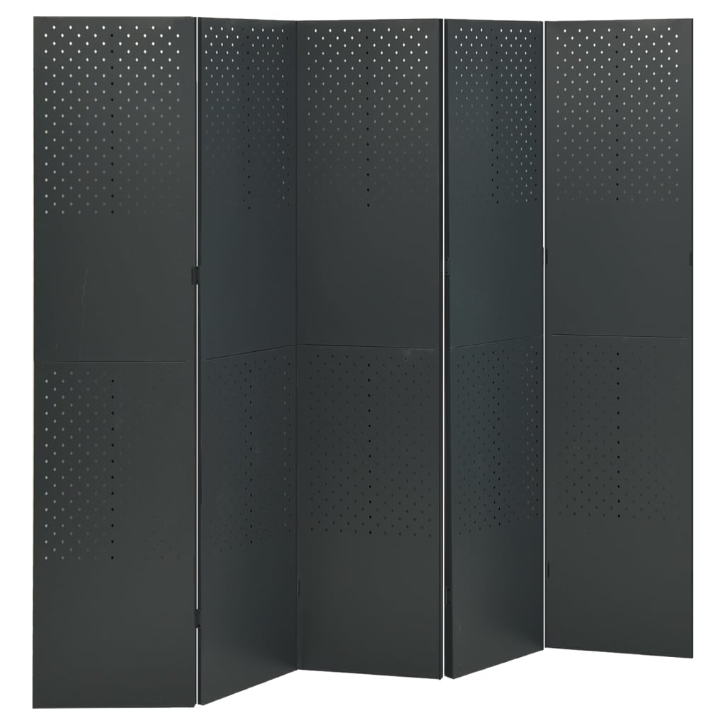 Cloison de séparation 5 pièces, 2 pièces, anthracite, 200x180 cm, acier