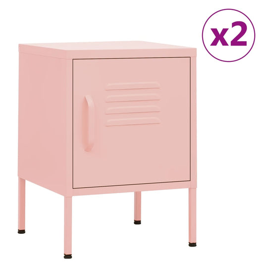 Tables de chevet, lot de 2, rose, 35 x 35 x 51 cm, acier