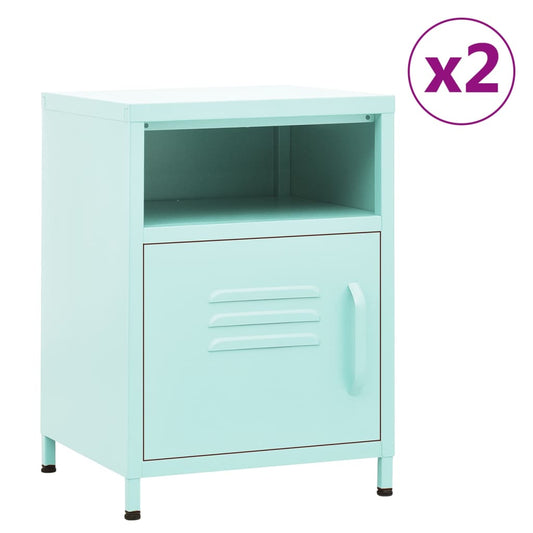 Tables de chevet, lot de 2, vert menthe, 35 x 35 x 51 cm, acier