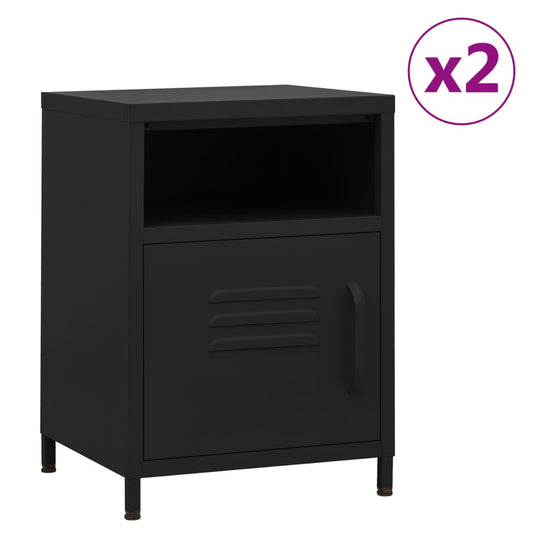 Tables de chevet, lot de 2, noir, 35 x 35 x 51 cm, acier