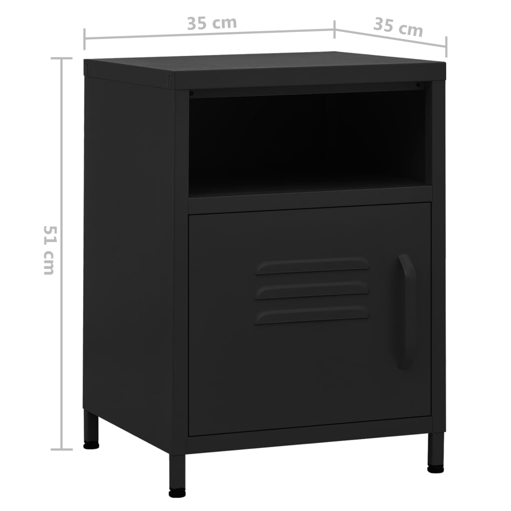 Tables de chevet, lot de 2, noir, 35 x 35 x 51 cm, acier