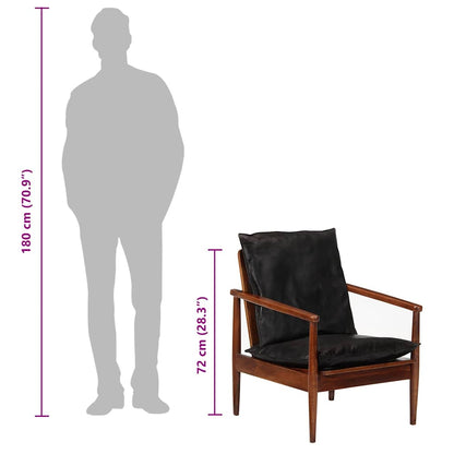 Sessel Schwarz Echtleder und Massivholz Akazie