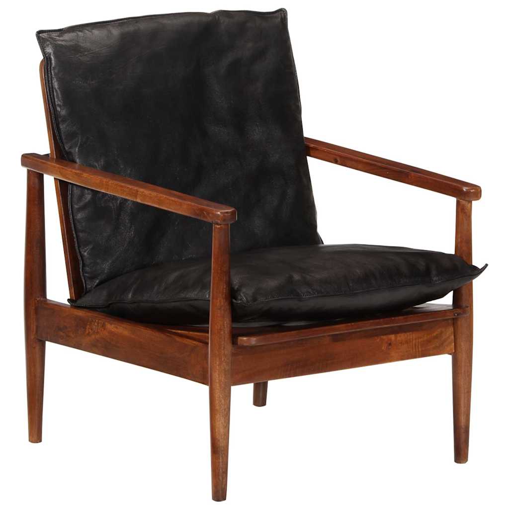 Sessel Schwarz Echtleder und Massivholz Akazie