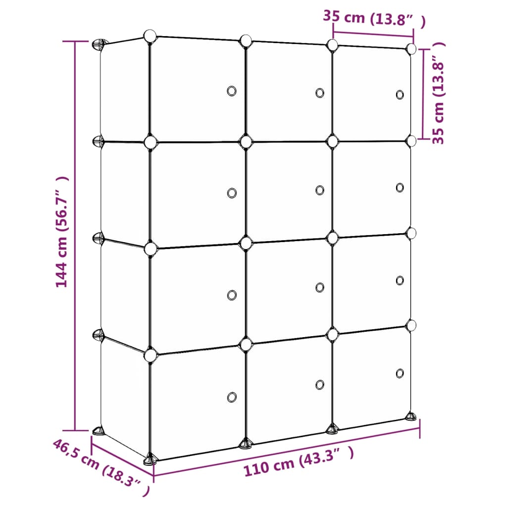 Kinderschrank Modular mit 12 Würfeln Rosa PP