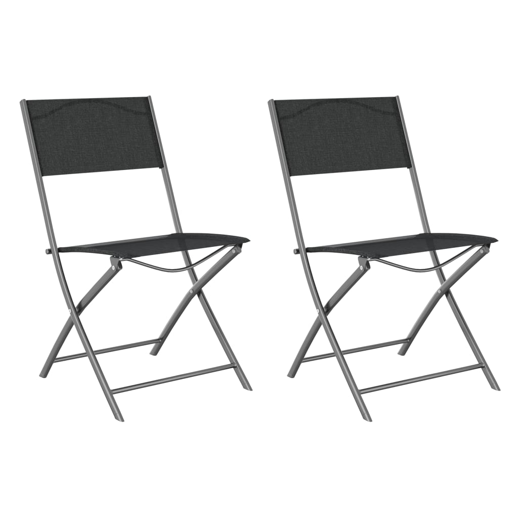 Klappstühle, 2 Stück, schwarzer Stahl und Textilene