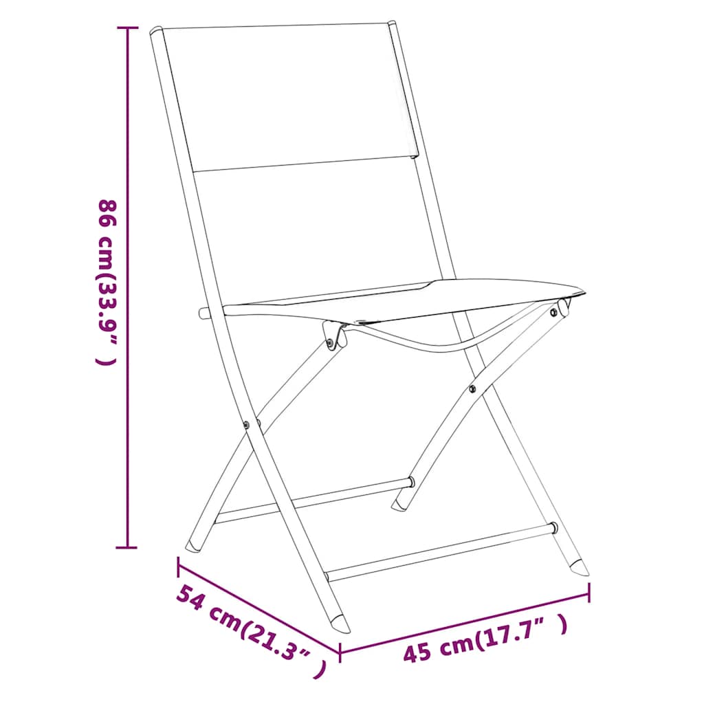 Klappstühle, 2 Stück, schwarzer Stahl und Textilene