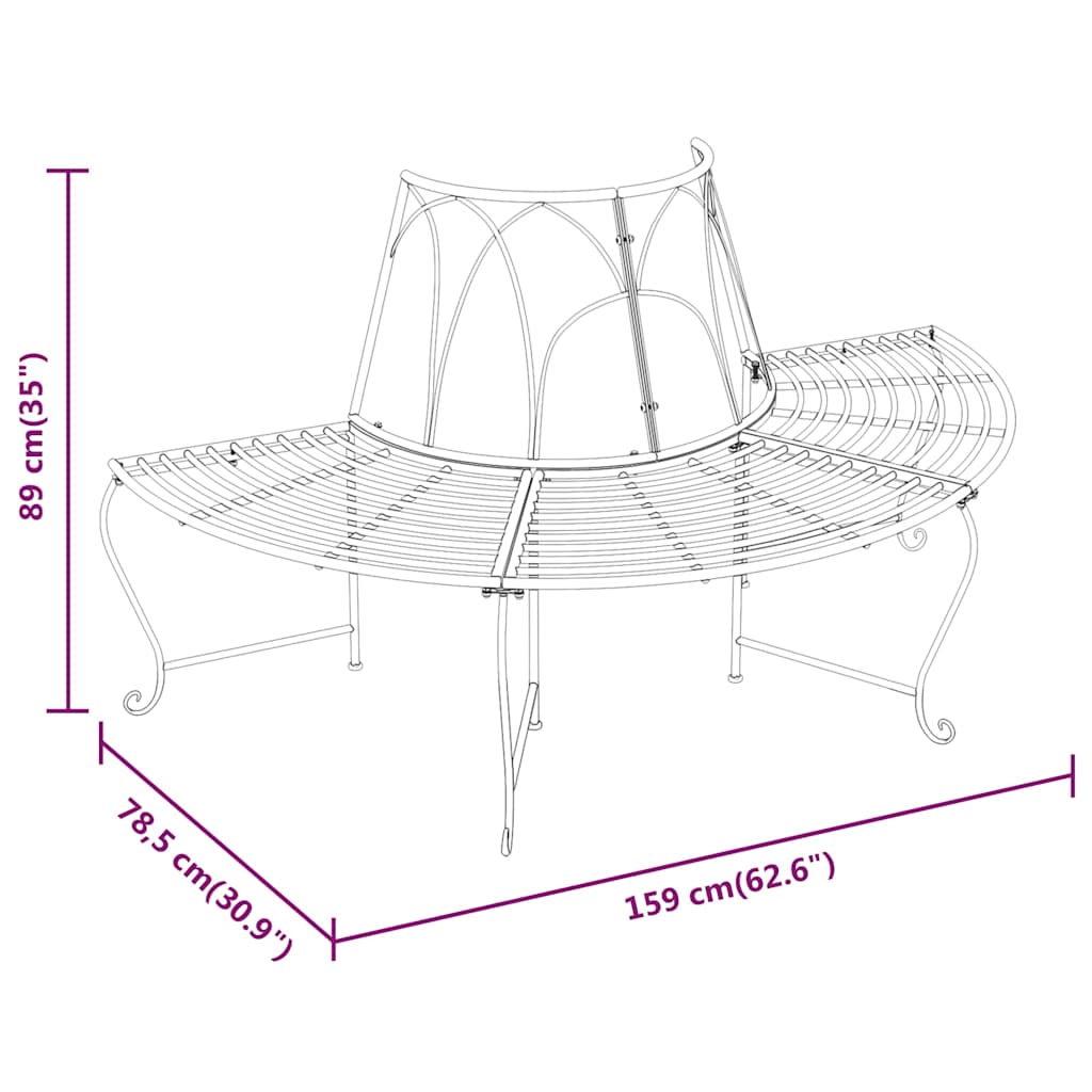 Baumbänke Halbrund 2 Stk. Ø159 cm Schwarz Stahl