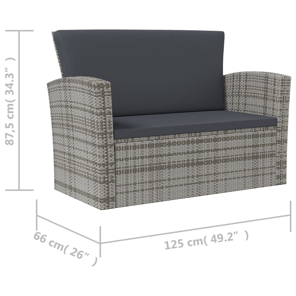 16-tlg. Garten-Lounge-Set mit Kissen Poly-Rattan Grau