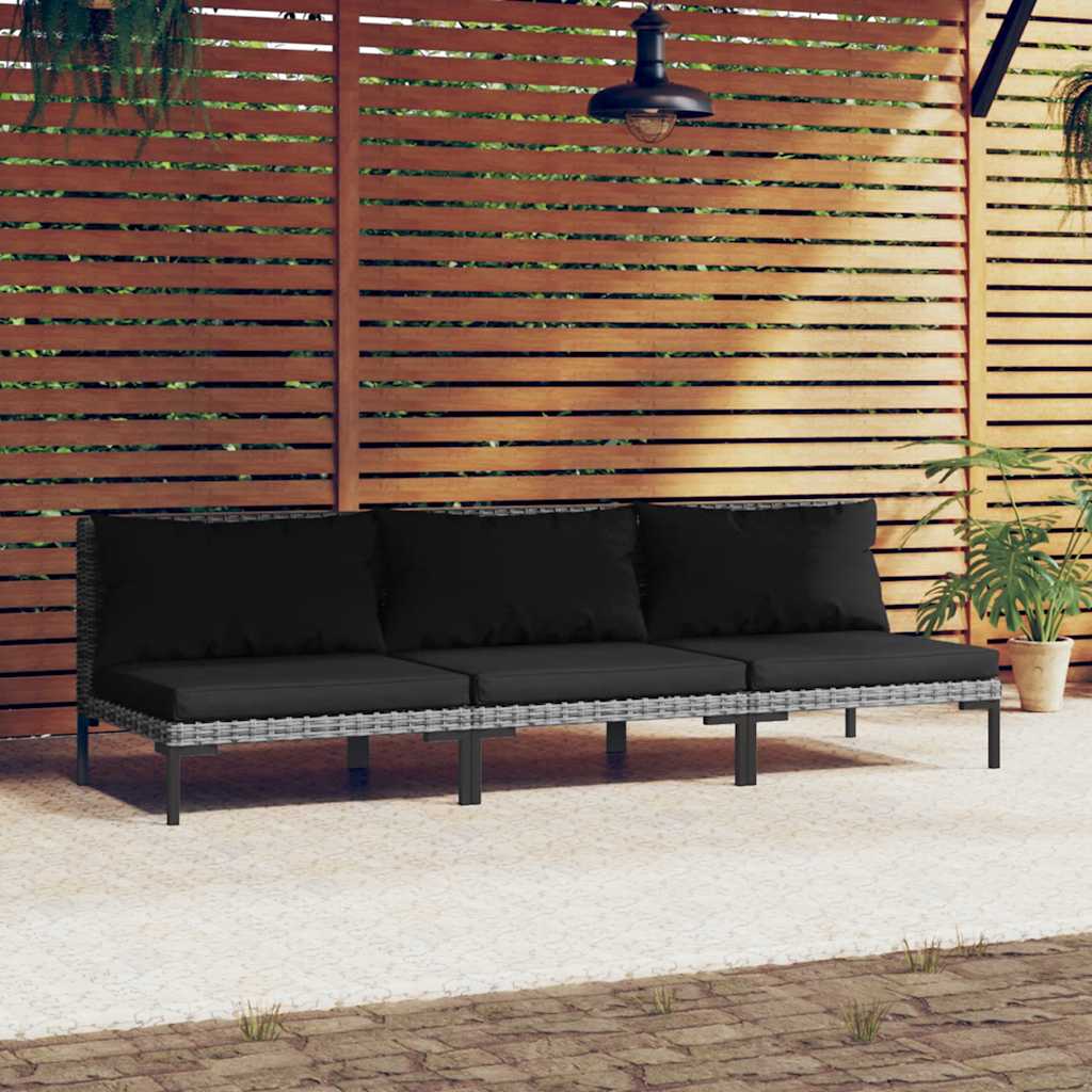 Canapés de jardin 3 pièces avec coussins en polyrotin semi-circulaire