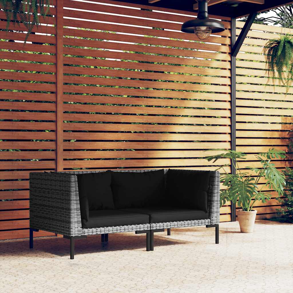 Canapés de jardin 2 pièces avec coussins en polyrotin semi-circulaire