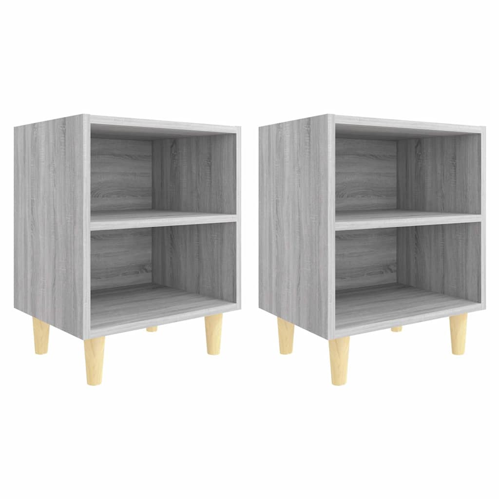 Nachttische mit Massivholz-Beinen 2 Stk. Grau Sonoma 40x30x50cm