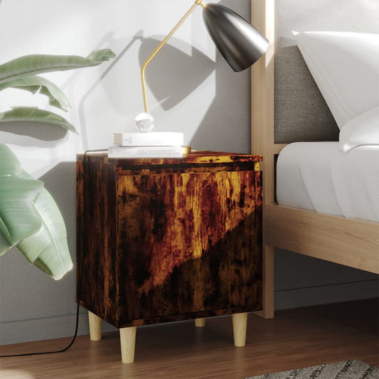Bedside table with solid wood legs smoked oak 40x30x50 cm