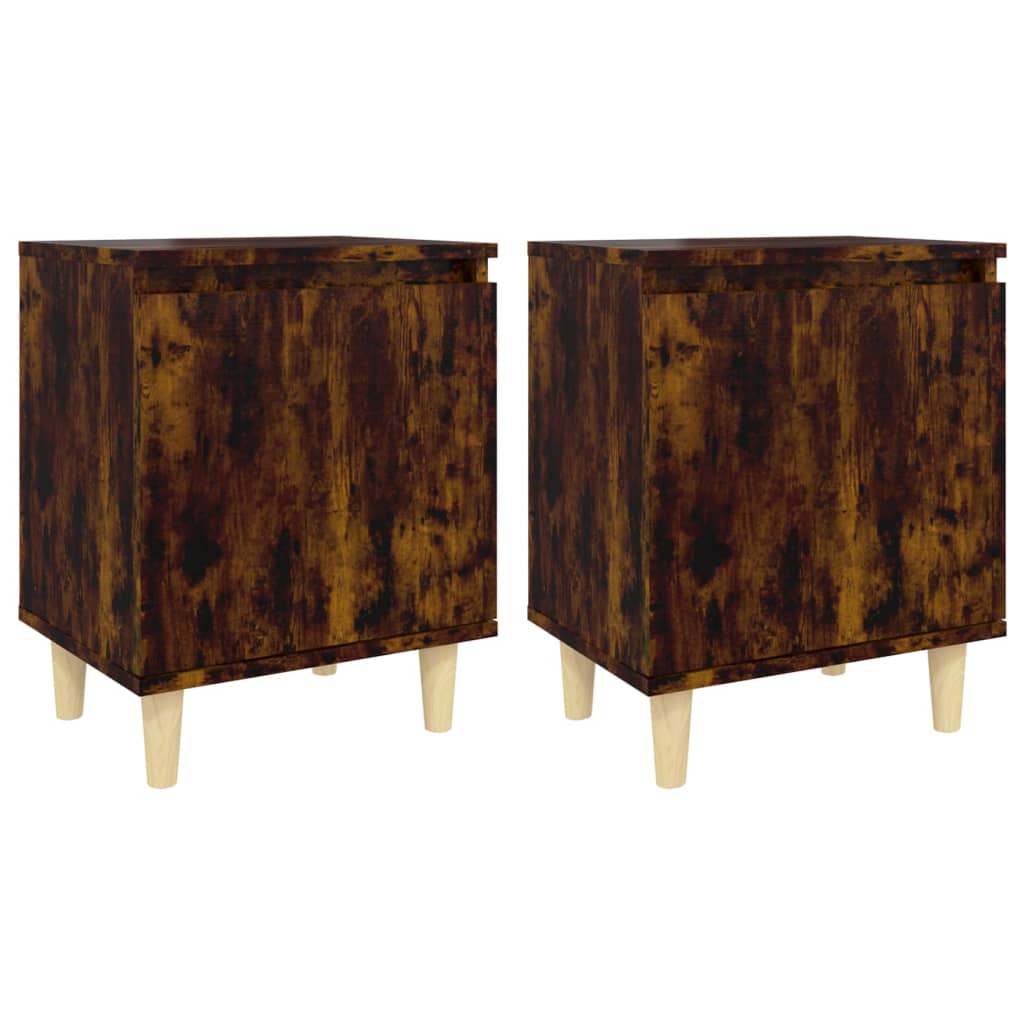 Bedside tables with solid wood legs, 2 pieces, smoked oak, 40x30x50cm